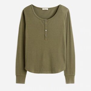 Madewell Waffle-Knit Scoopneck Henley Long Sleeve Tee